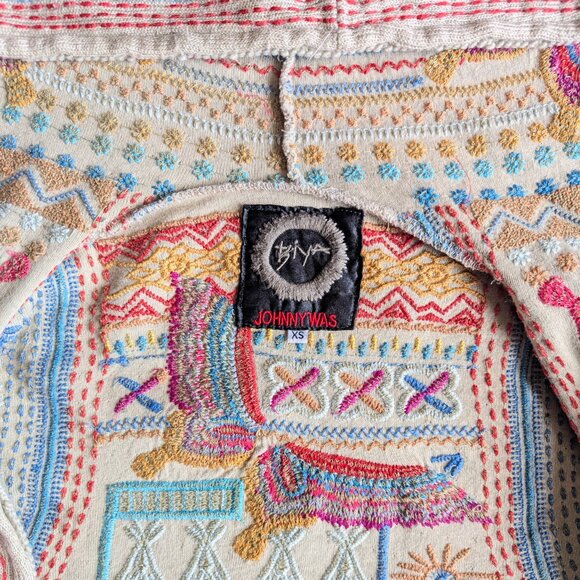 JOHNNY WAS BIYA Women's Embroidered Hooded Duster Cardigan Butterfly Beige Sz XS - Picture 7 of 7